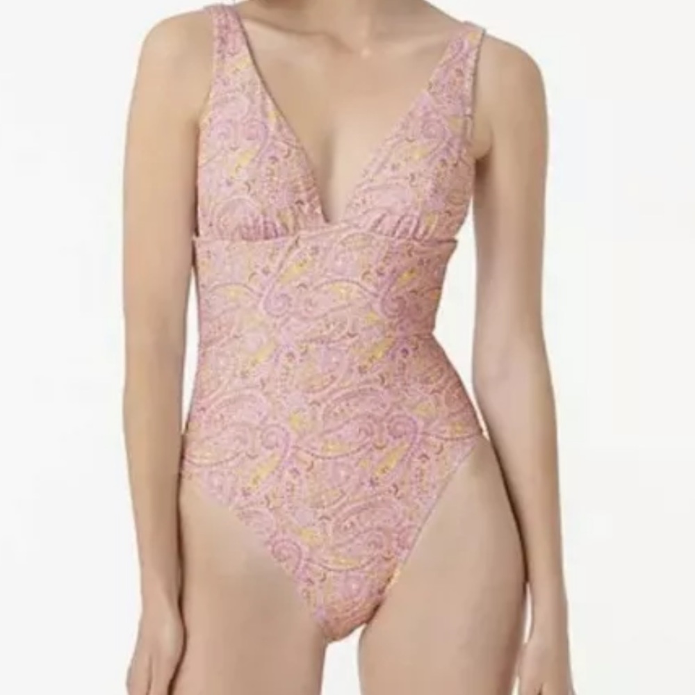 NWT J Crew Sz14 Paisley Tie Back Plunge Neckline 1 piece swimsuit FULLY LINED